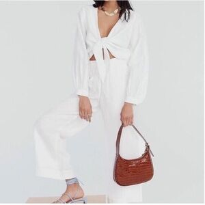 J. Crew Wide-Leg 100% Linen Seaside Pant Lined White Women Large Pull On AY501